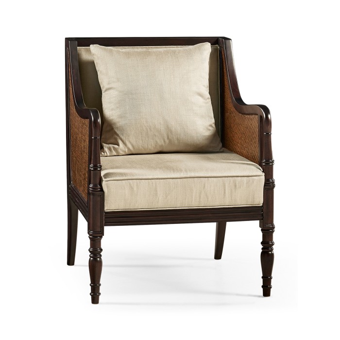 Bergere Brown Rattan Matte Sides & Back Occasional Chair