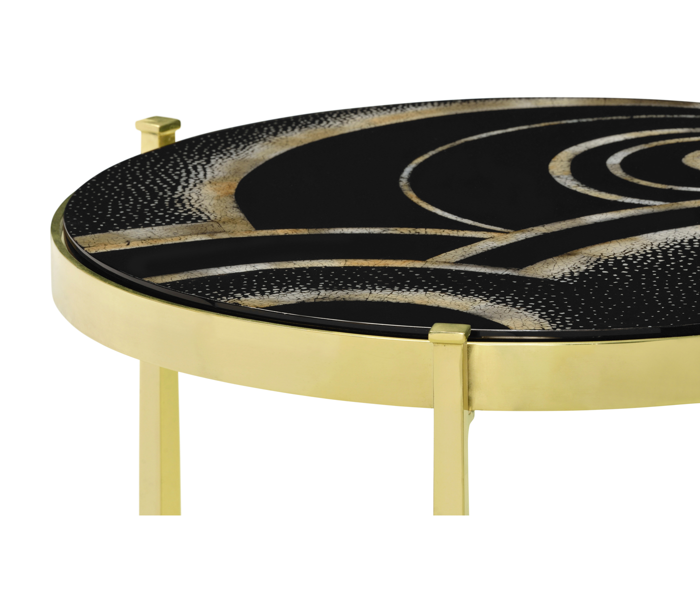 Medium Solid Brass & Eggshell & Laquer Top Round Lamp Table