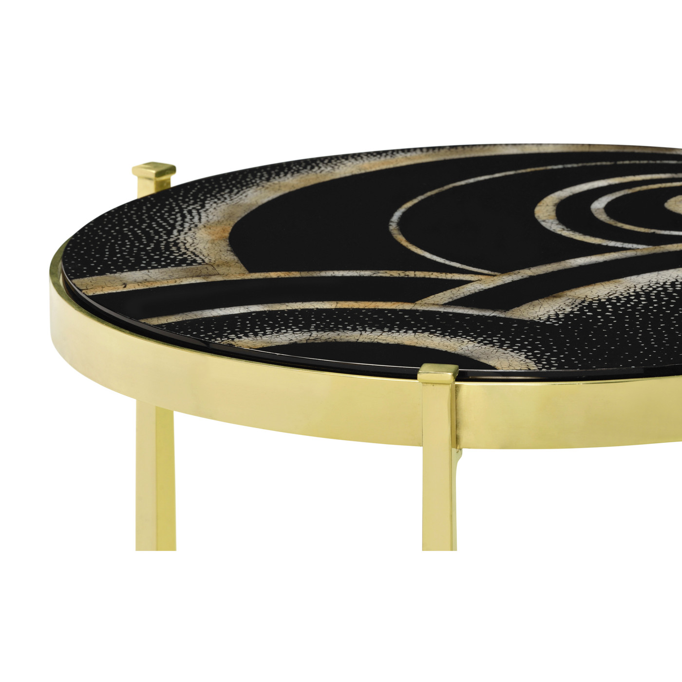 Medium Solid Brass & Eggshell & Laquer Top Round Lamp Table