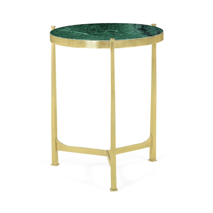 Medium Solid Brass & Green Napoly Marble Top Round Lamp Table