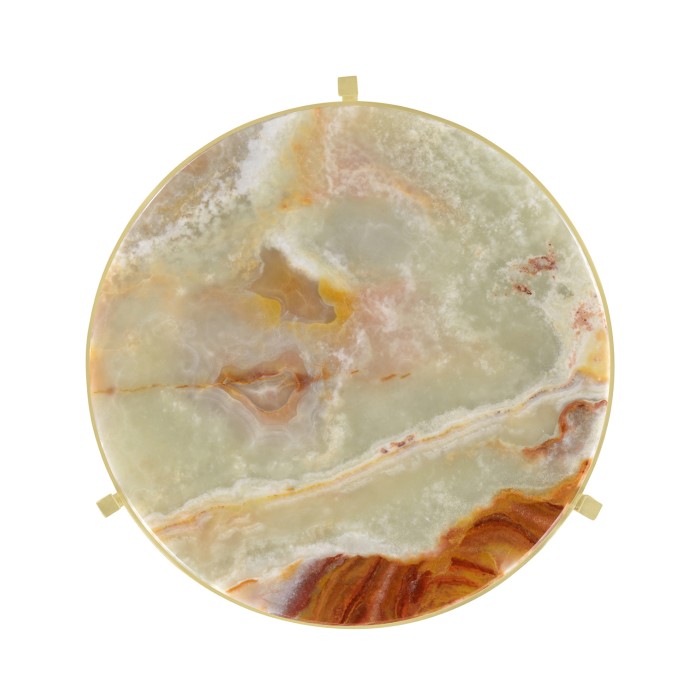 Medium Solid Brass & Green Onyx Top Round Lamp Table