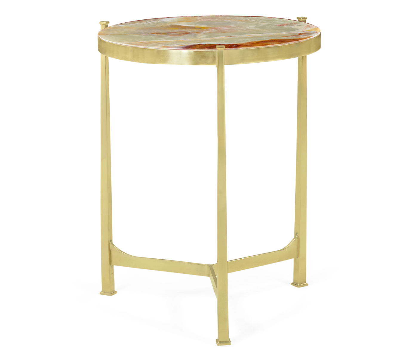 Medium Solid Brass & Green Onyx Top Round Lamp Table