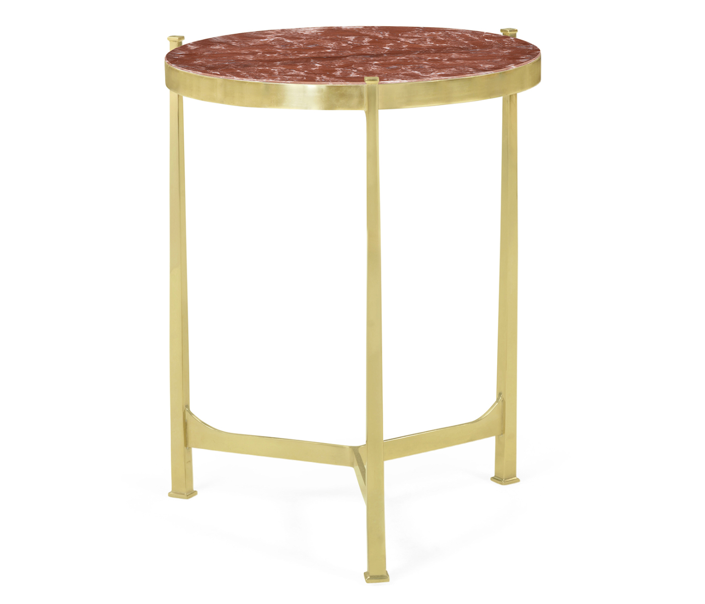 Medium Solid Brass & Red Brazil Marble Top Round Lamp Table