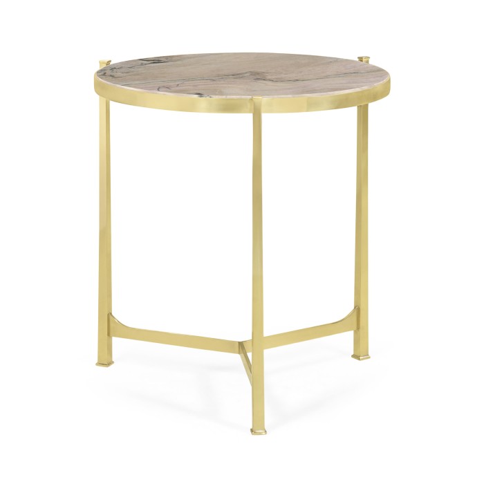 Large Solid Brass & Blanco Equador Marble Top Round Lamp Table