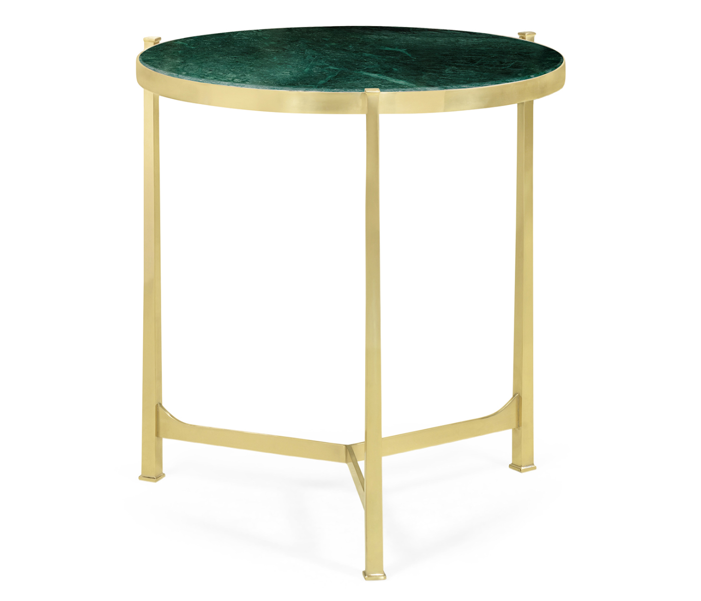 Large Solid Brass & Green Napoly Marble Top Round Lamp Table