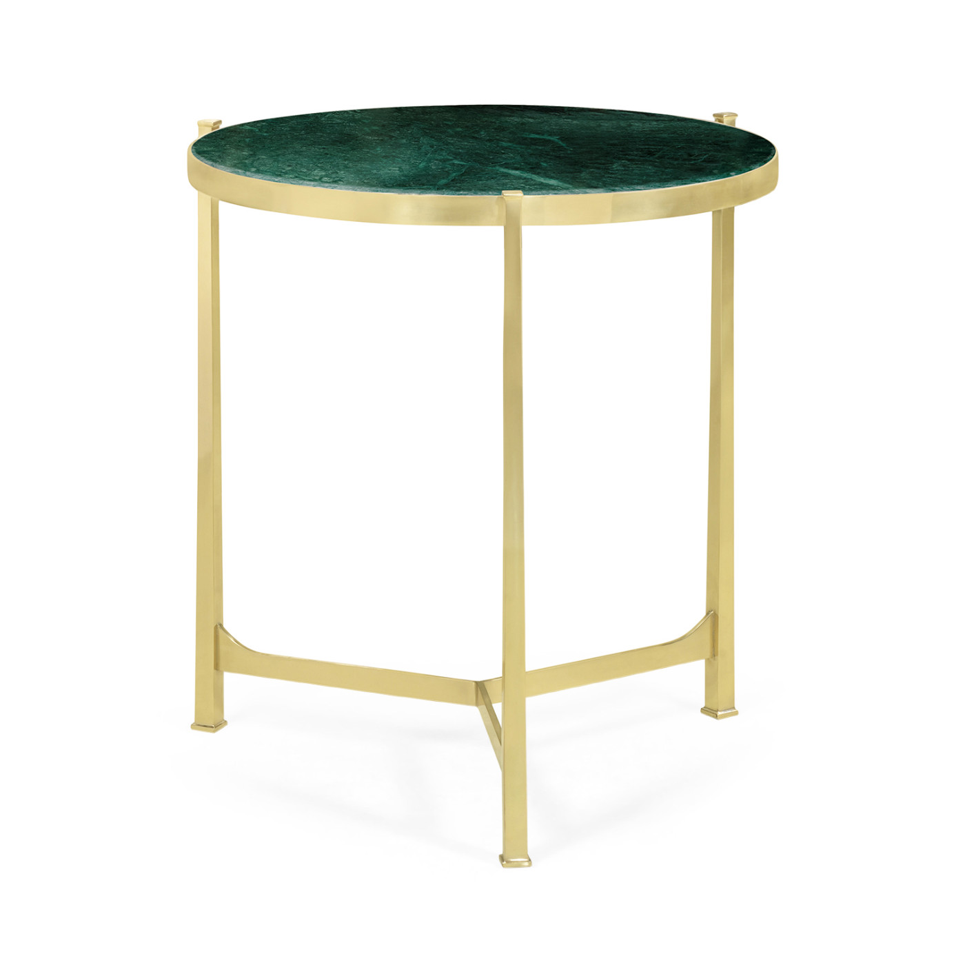 Large Solid Brass & Green Napoly Marble Top Round Lamp Table