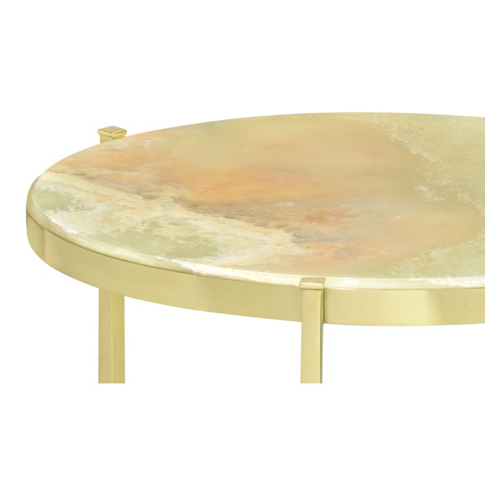 Large Solid Brass & Green Onyx Top Round Lamp Table