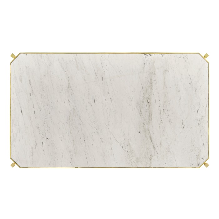 Rectangular Solid Brass & Blanco Equador Marble Top Coffee Table