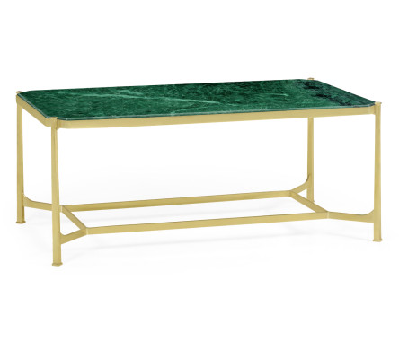 Rectangular Solid Brass & Green Napoly Marble Top Coffee Table