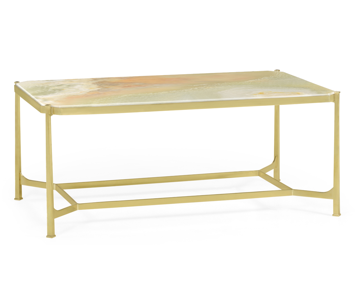 Rectangular Solid Brass & Green Onyx Top Coffee Table