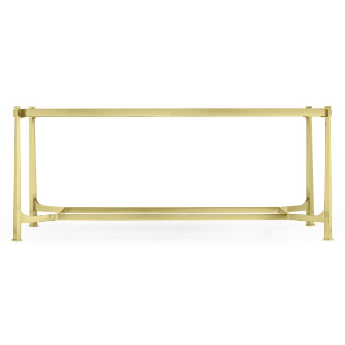 Rectangular Solid Brass & Red Brazil Marble Top Coffee Table