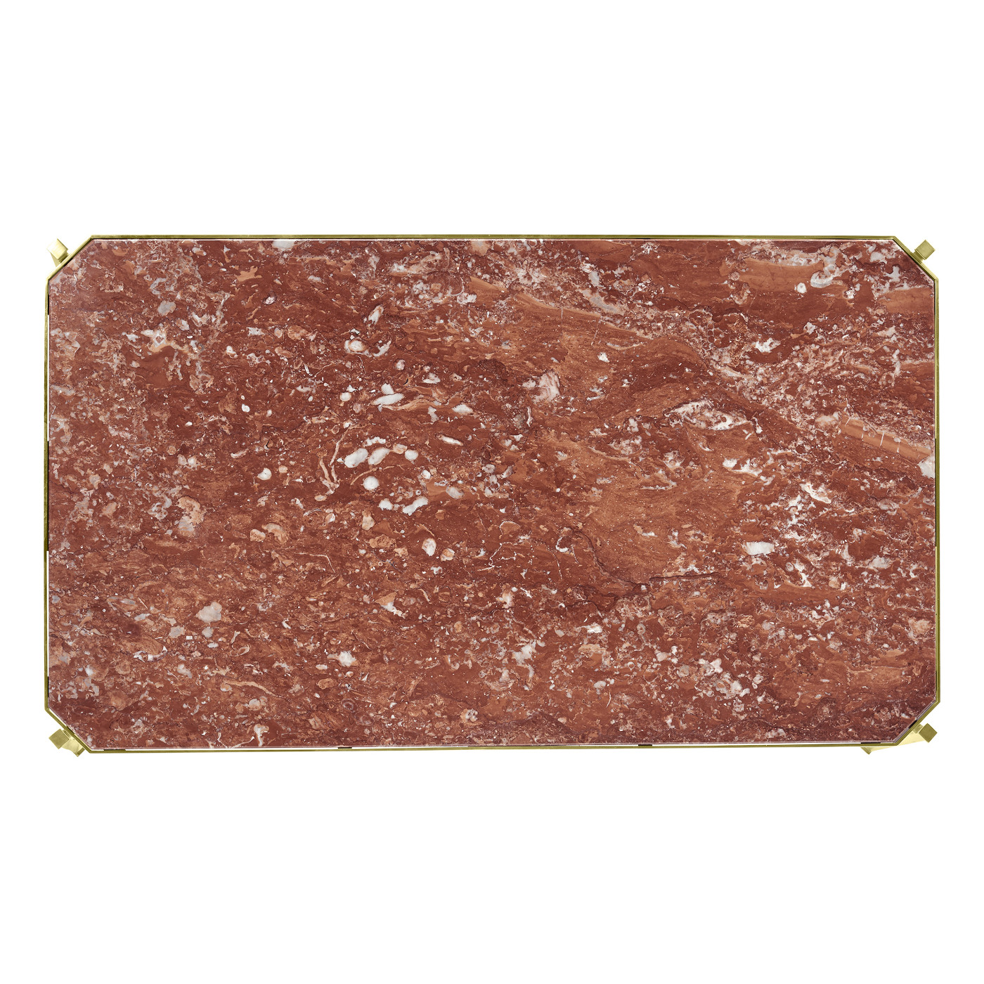 Rectangular Solid Brass & Red Brazil Marble Top Coffee Table