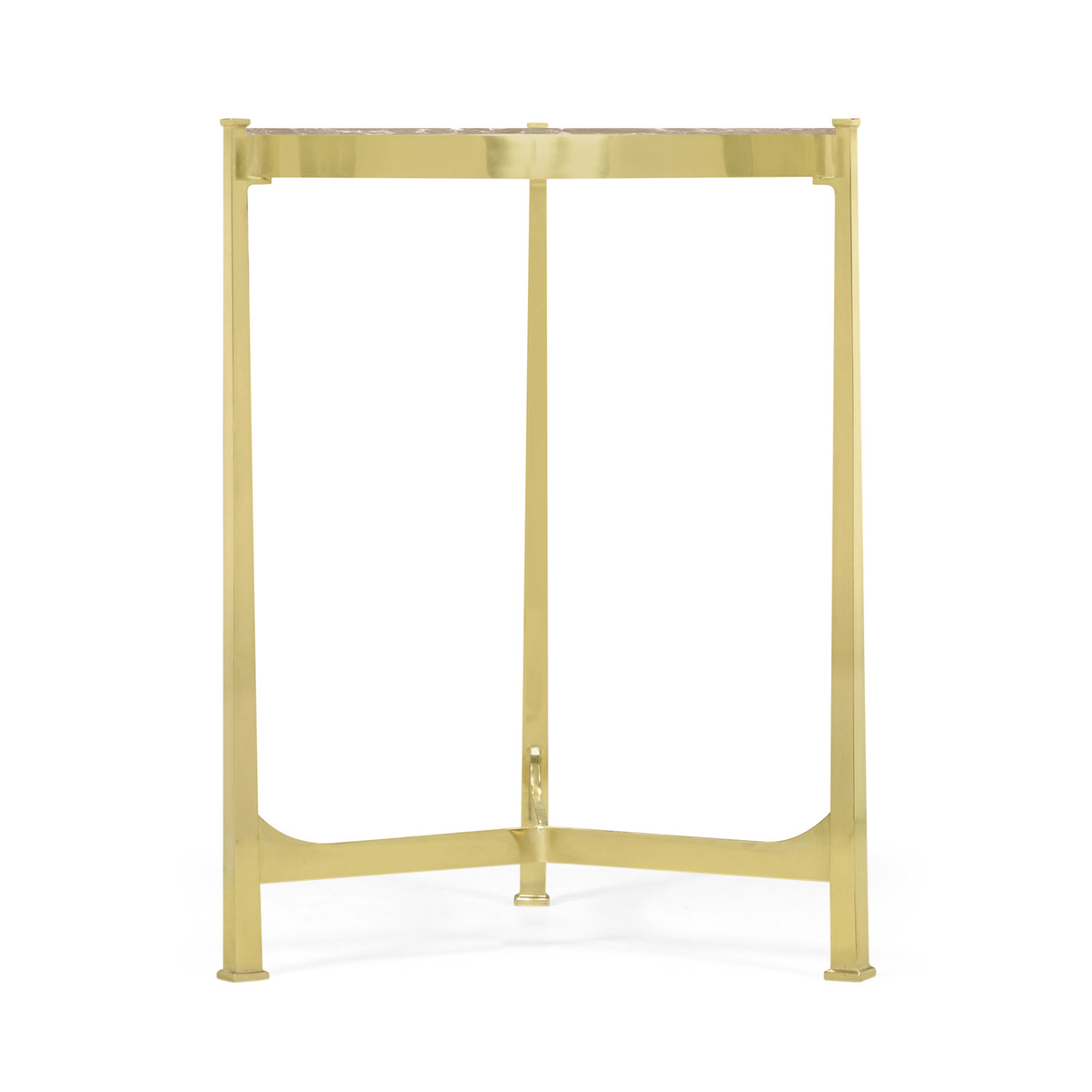 Small Solid Brass & Blanco Equador Marble Top Demilune Console Table