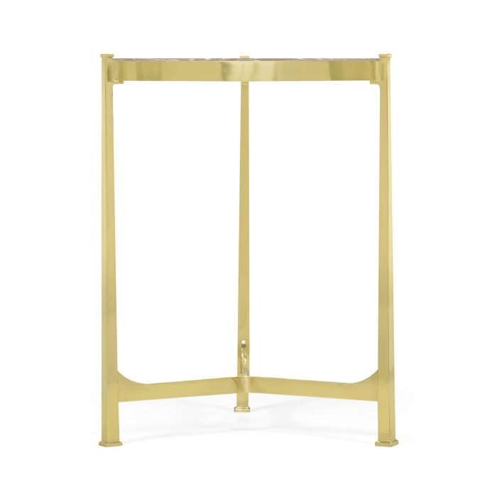 Small Solid Brass & Blanco Equador Marble Top Demilune Console Table