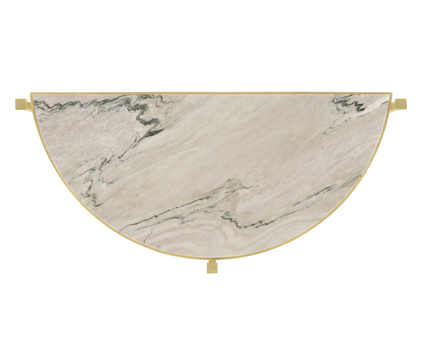 Small Solid Brass & Blanco Equador Marble Top Demilune Console Table