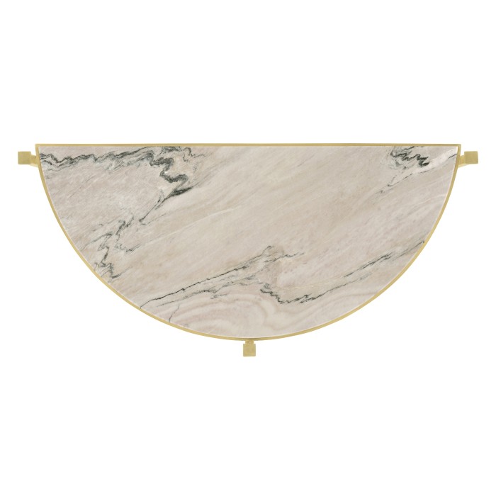 Small Solid Brass & Blanco Equador Marble Top Demilune Console Table