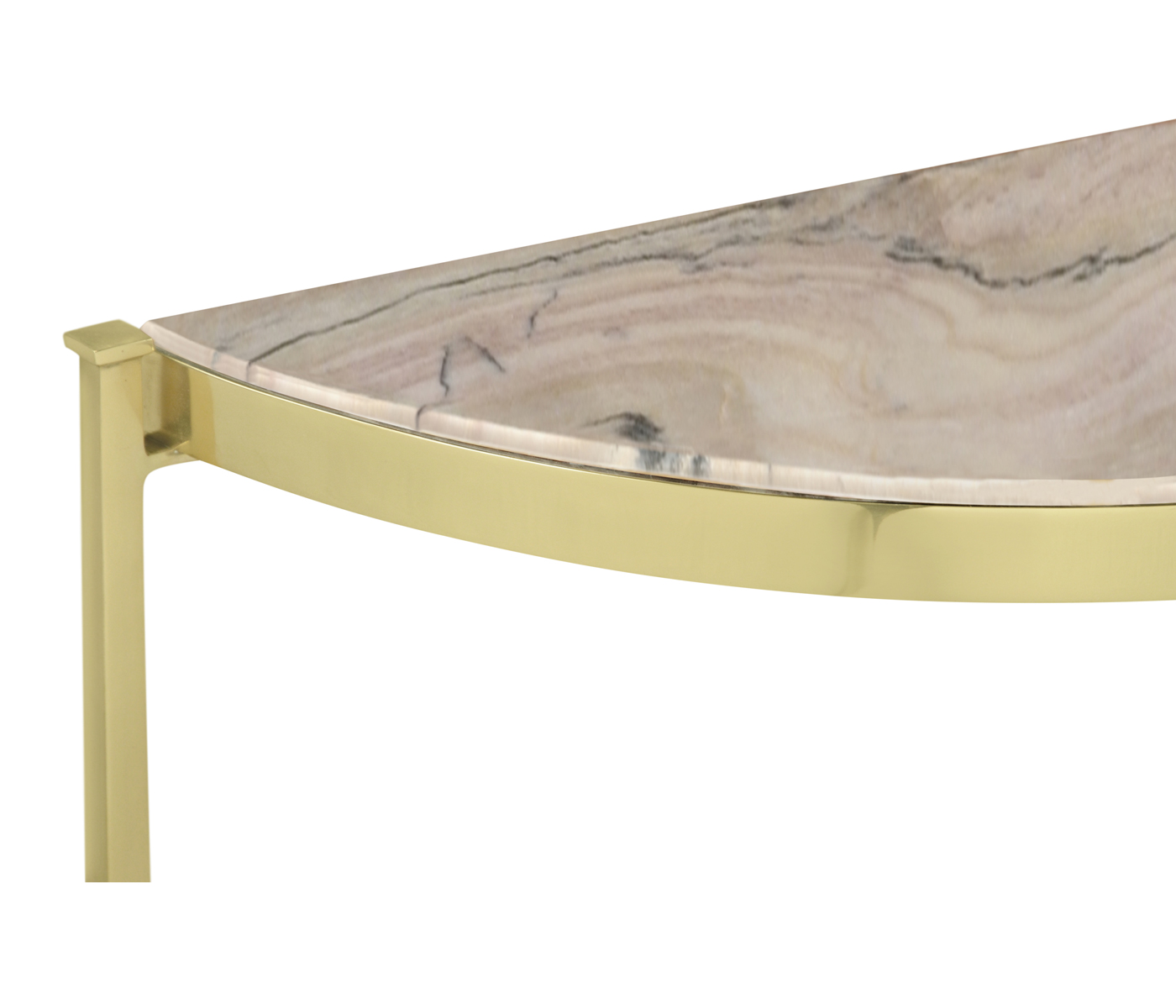 Small Solid Brass & Blanco Equador Marble Top Demilune Console Table