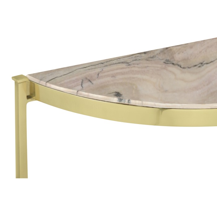 Small Solid Brass & Blanco Equador Marble Top Demilune Console Table