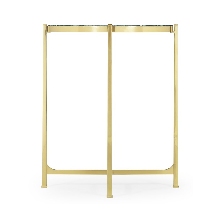 Small Solid Brass & Green Napoly Marble Top Demilune Console Table