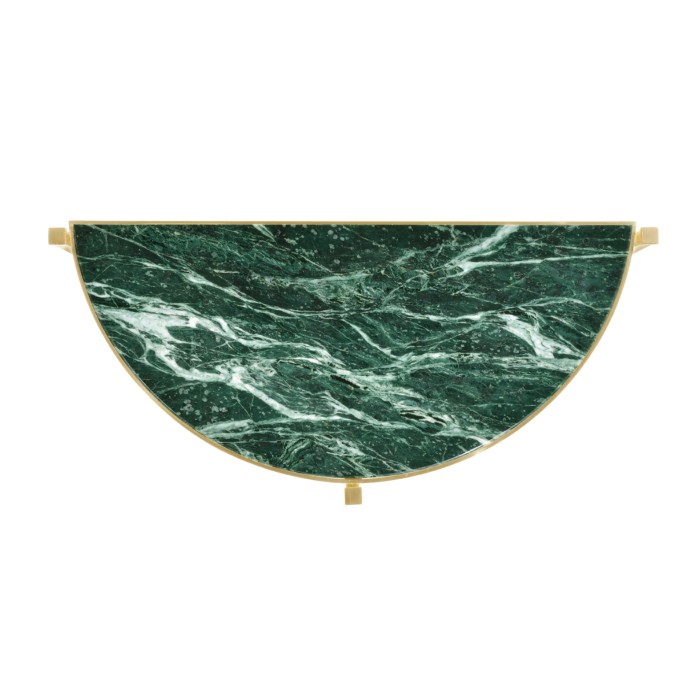 Small Solid Brass & Green Napoly Marble Top Demilune Console Table