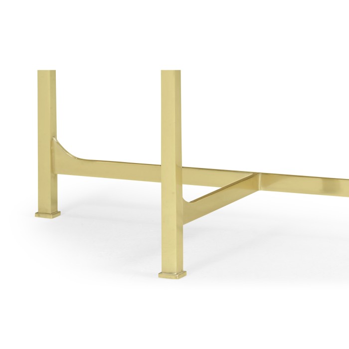 Small Solid Brass & Green Napoly Marble Top Demilune Console Table