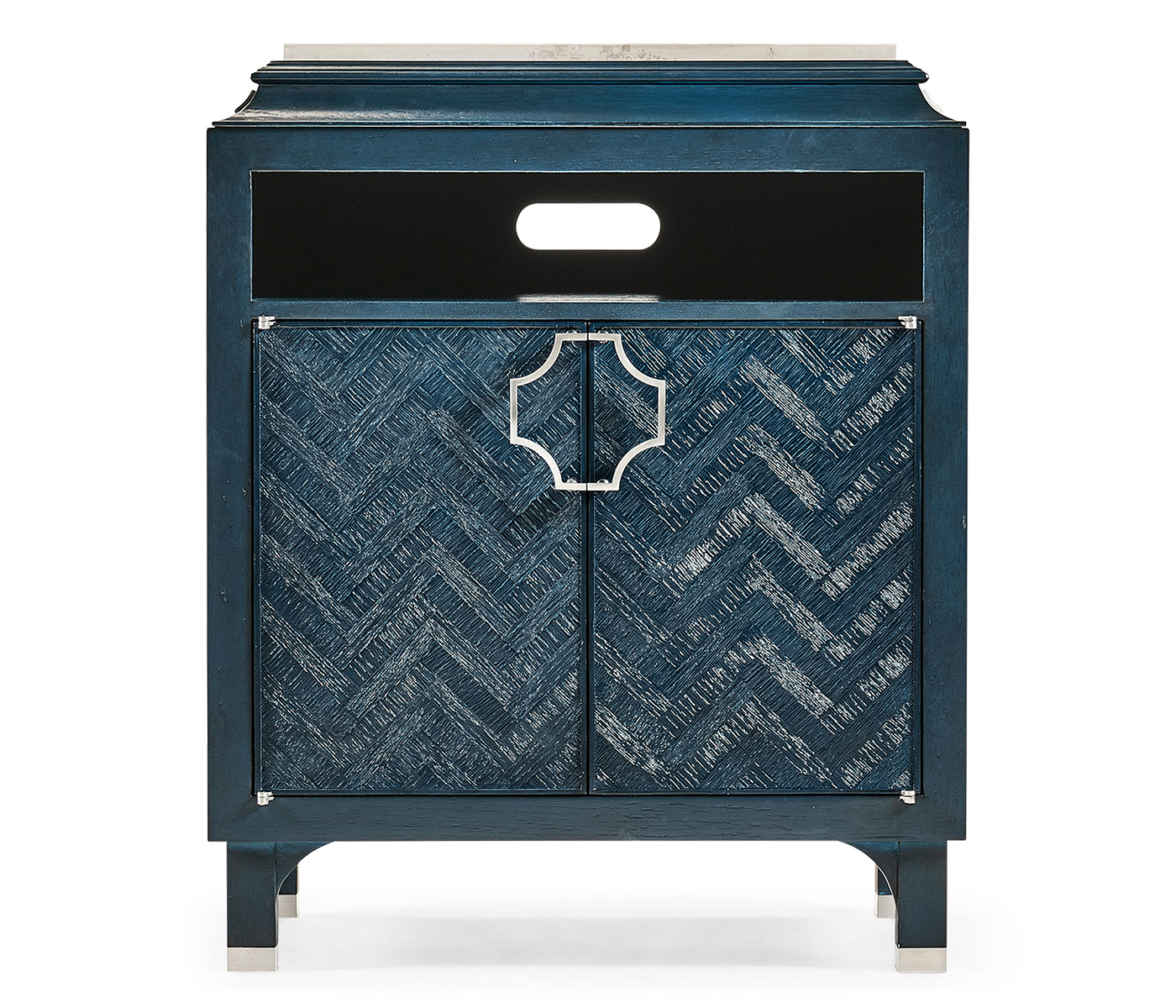 Antique Blue Oak Nightstand with Marble Top