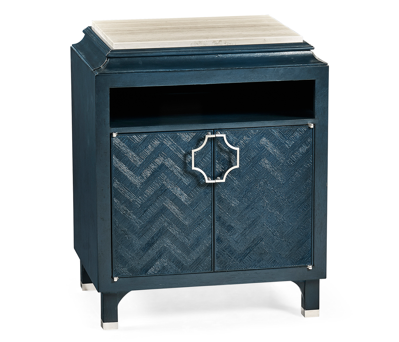 Antique Blue Oak Nightstand with Marble Top