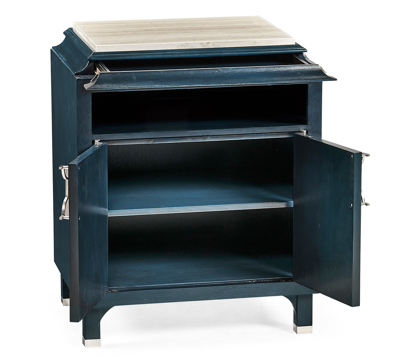 Antique Blue Oak Nightstand with Marble Top