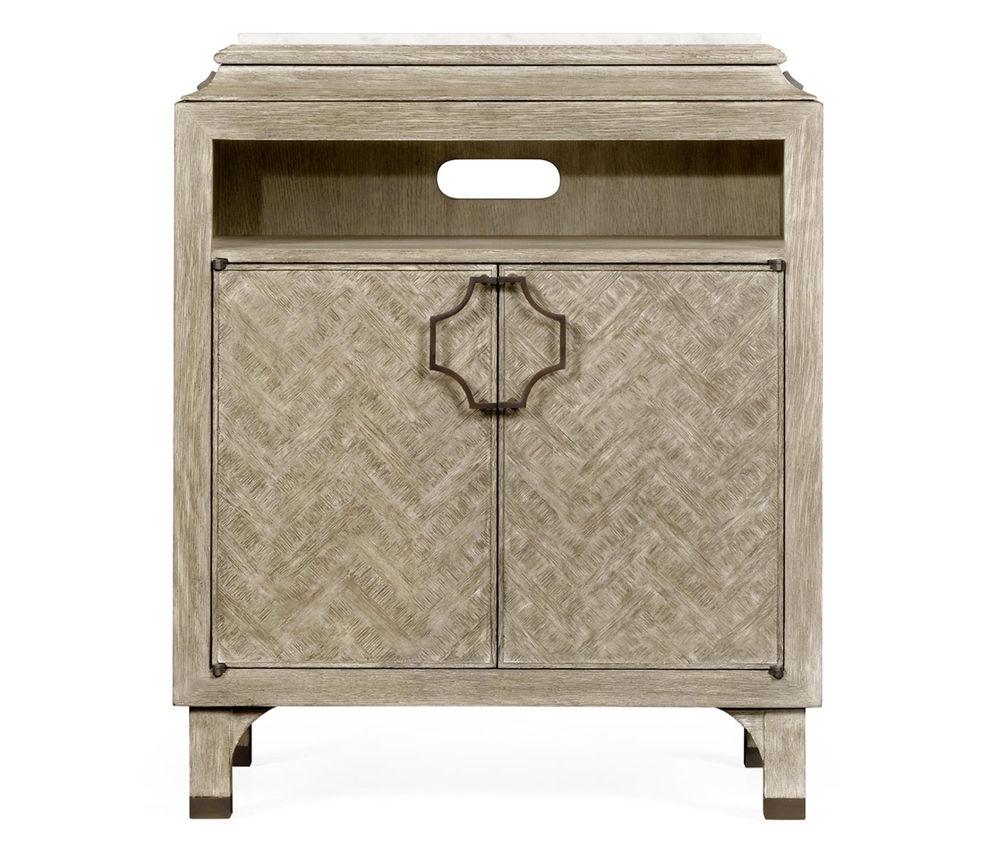 Greyed Oak Nightstand with Marble Top