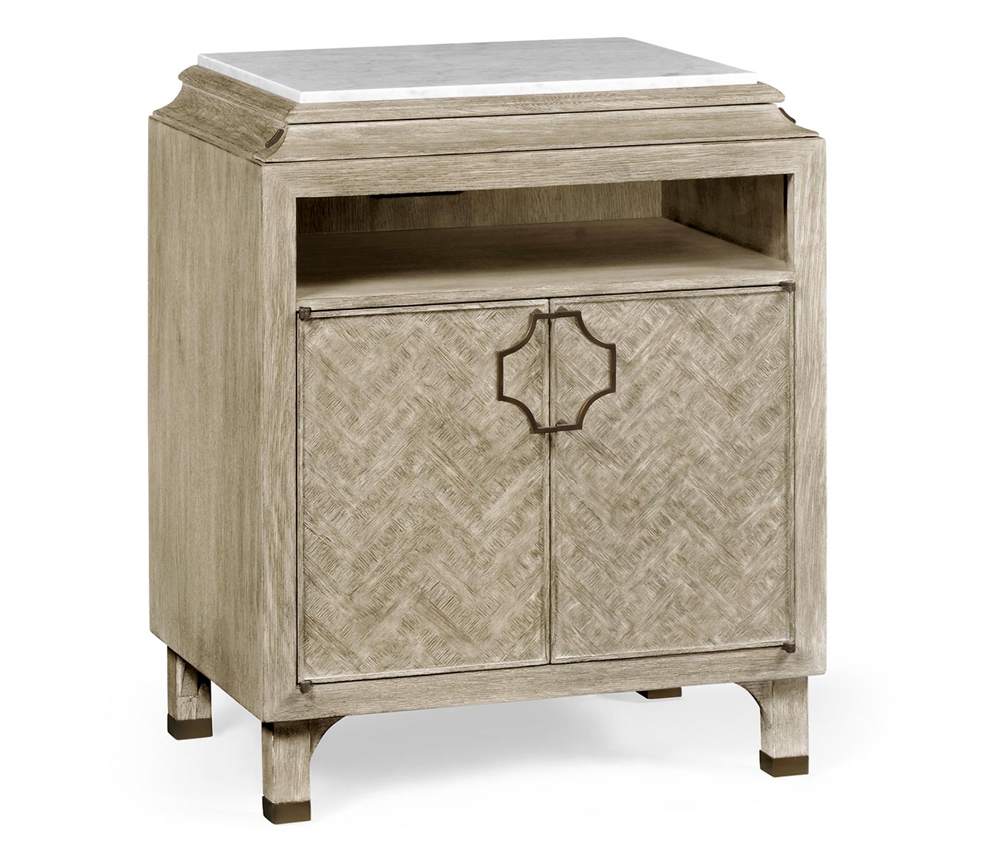 Greyed Oak Nightstand with Marble Top