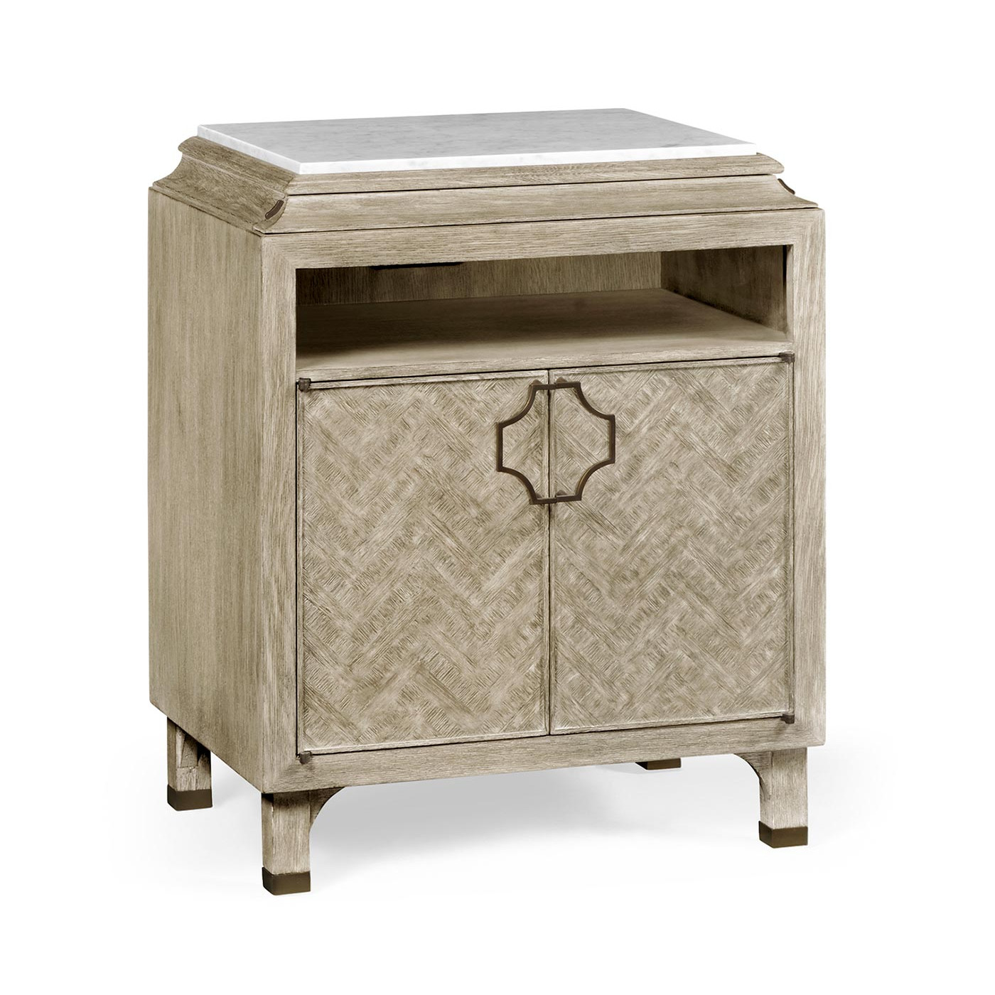 Greyed Oak Nightstand with Marble Top