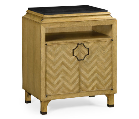 Natural Oak Nightstand with Marble Top
