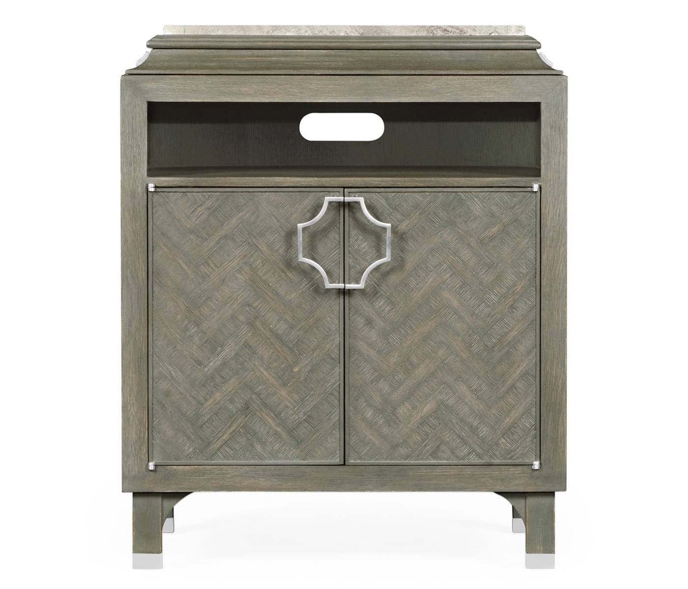 Pewter Oak Nightstand with Marble Top