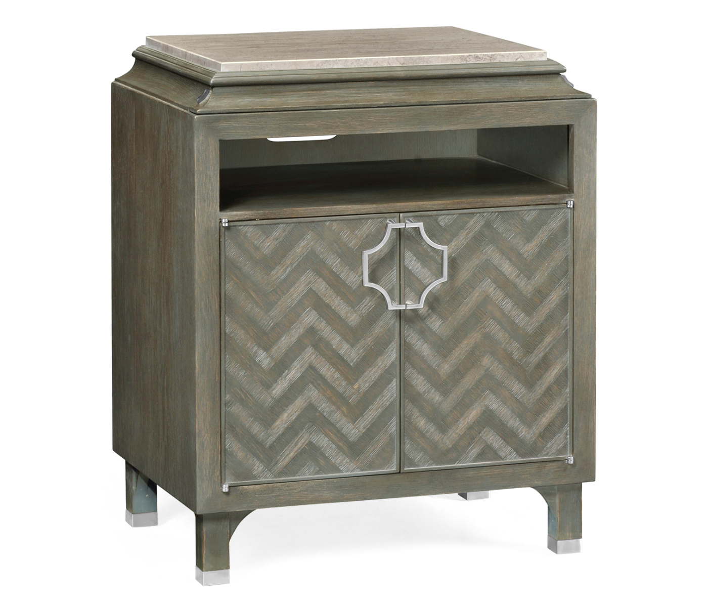 Pewter Oak Nightstand with Marble Top