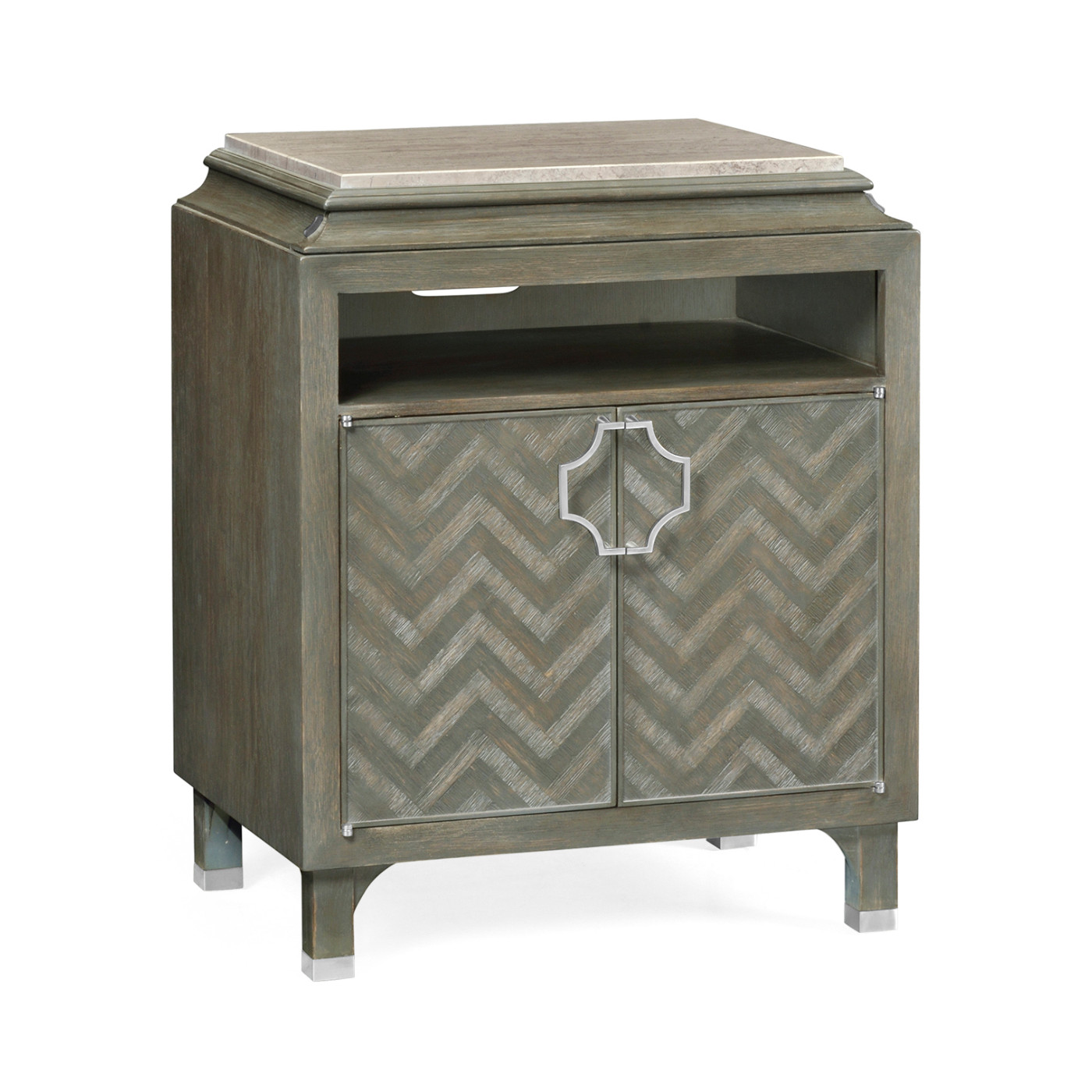 Pewter Oak Nightstand with Marble Top