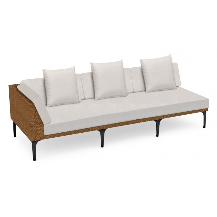 Tan Rattan Right Three-Seat Sofa Sectional 98