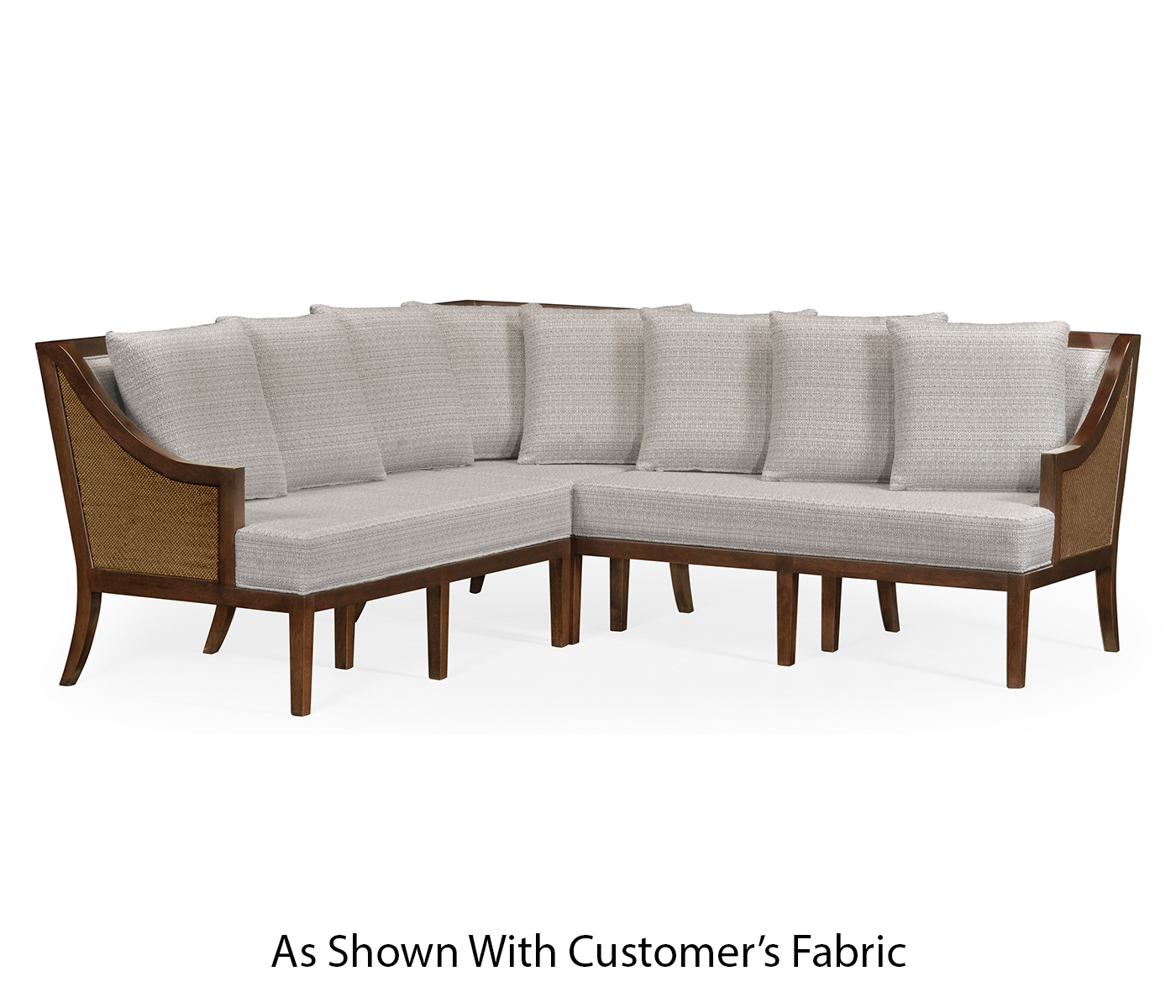 Tan Rattan Outdoor Corner Sofa, Upholstered in COM
