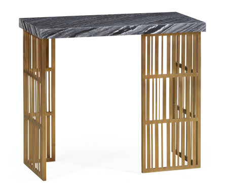Rectangular Brass Console Table with a Grey Marble Top