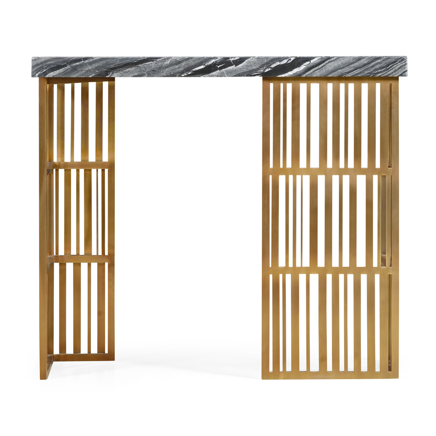 Rectangular Brass Console Table with a Grey Marble Top