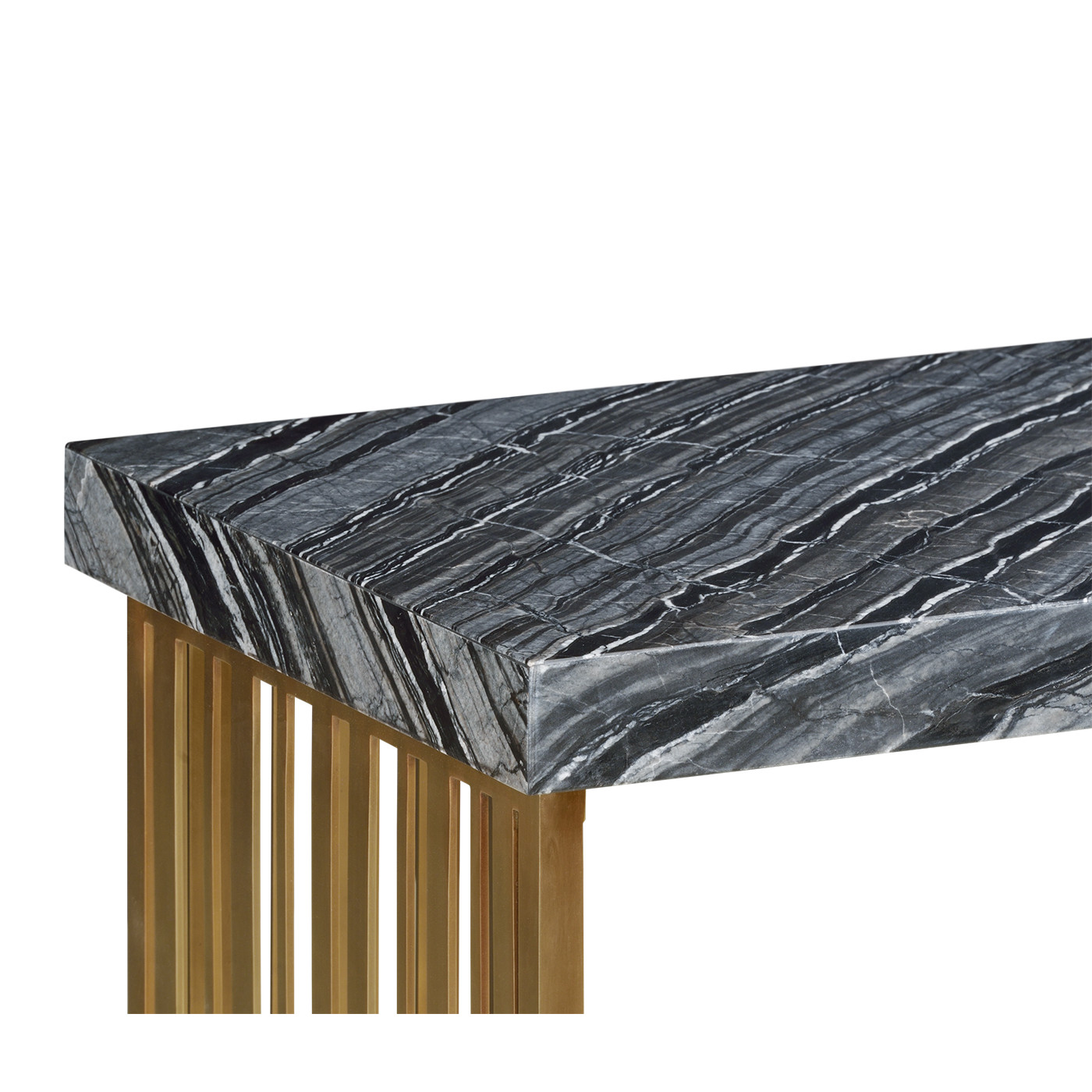 Rectangular Brass Console Table with a Grey Marble Top