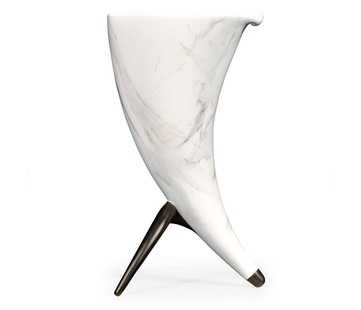 Horn Shaped Faux White & Grey Marble End Table