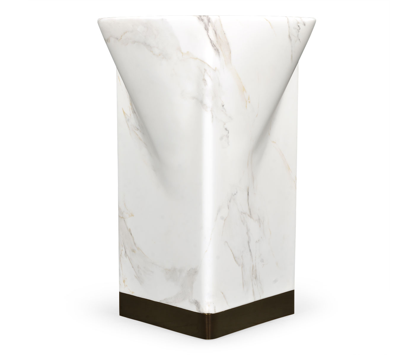 Round to L-Shape Faux White & Grey Marble End Table