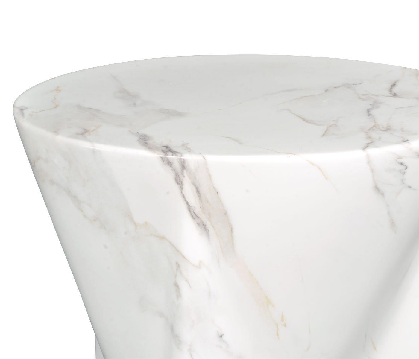 Round to L-Shape Faux White & Grey Marble End Table