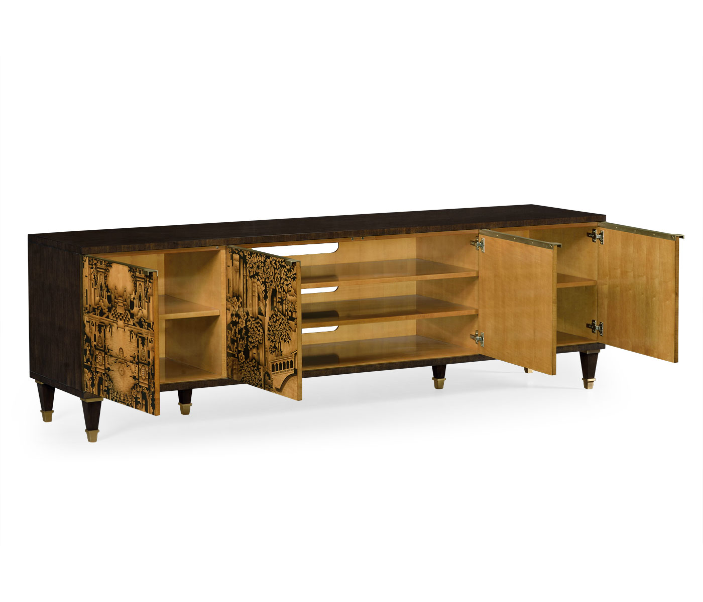 Dark Gold Walnut & Hand Painted TV Cabinet