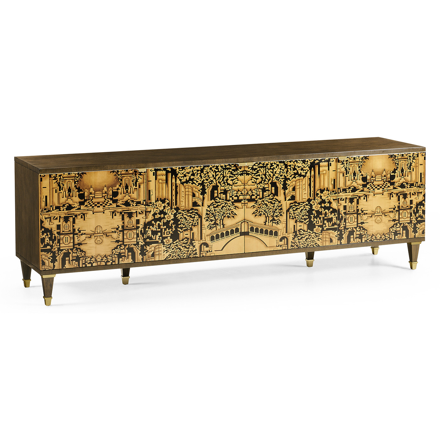 Dark Gold Walnut & Hand Painted TV Cabinet