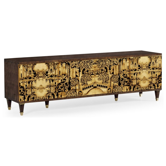 Dark Gold Walnut & Hand Painted TV Cabinet