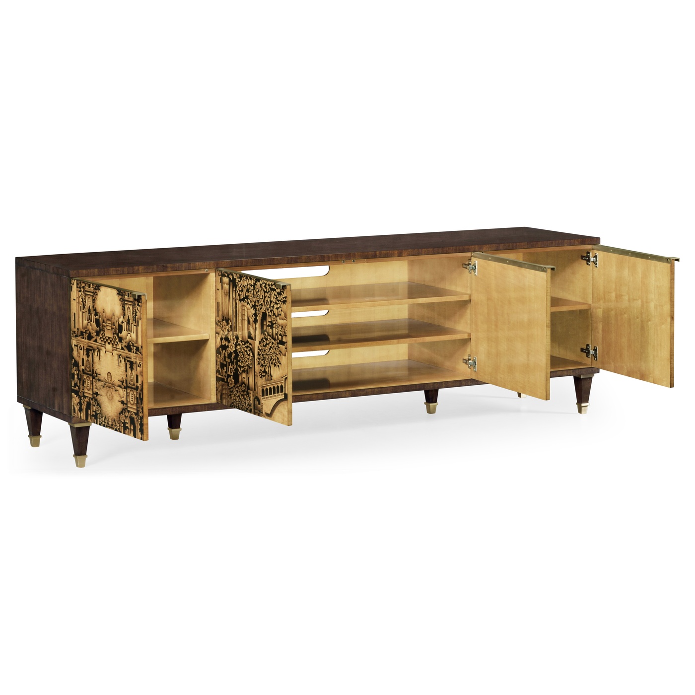 Dark Gold Walnut & Hand Painted TV Cabinet