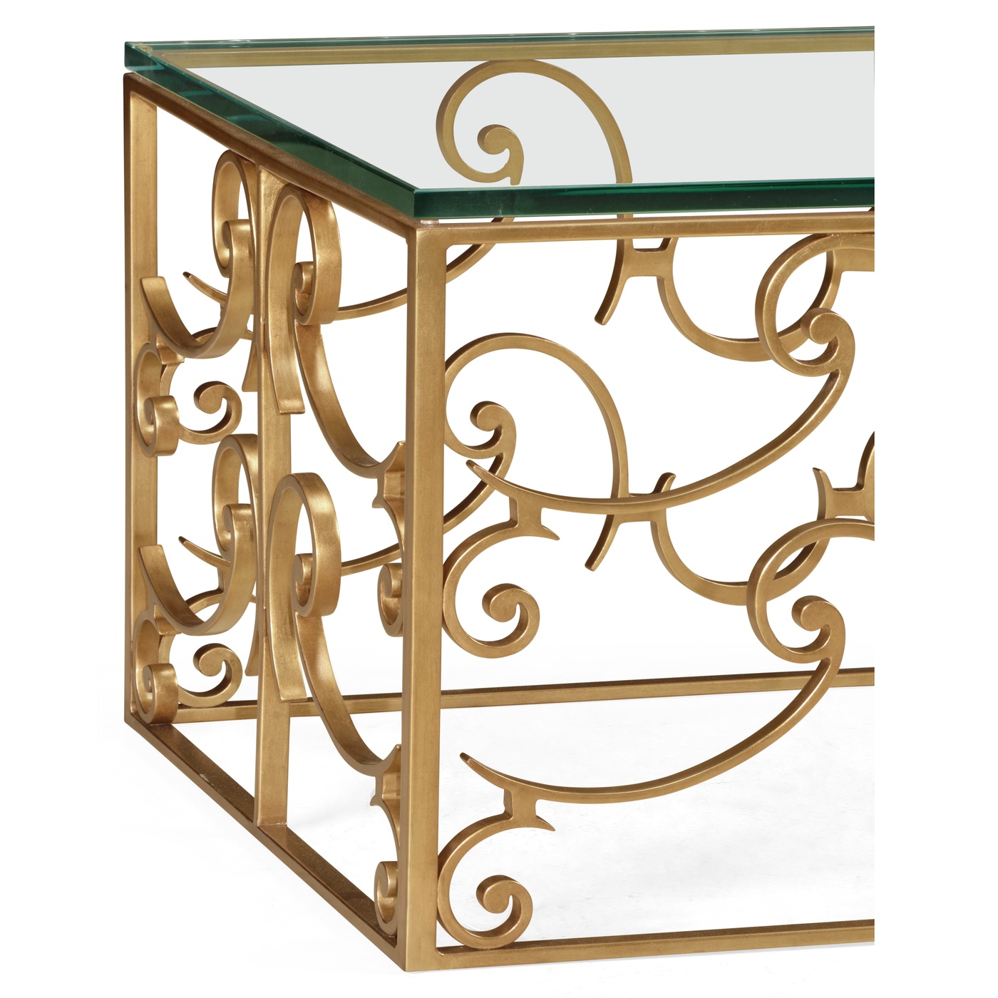 Rectangular Arabesque Gilded Iron Coffee Table with 20mm Clear Glass Top