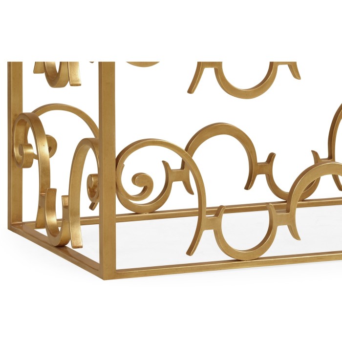 Rectangular Arabesque Gilded Iron End Table with 20mm Clear Glass Top