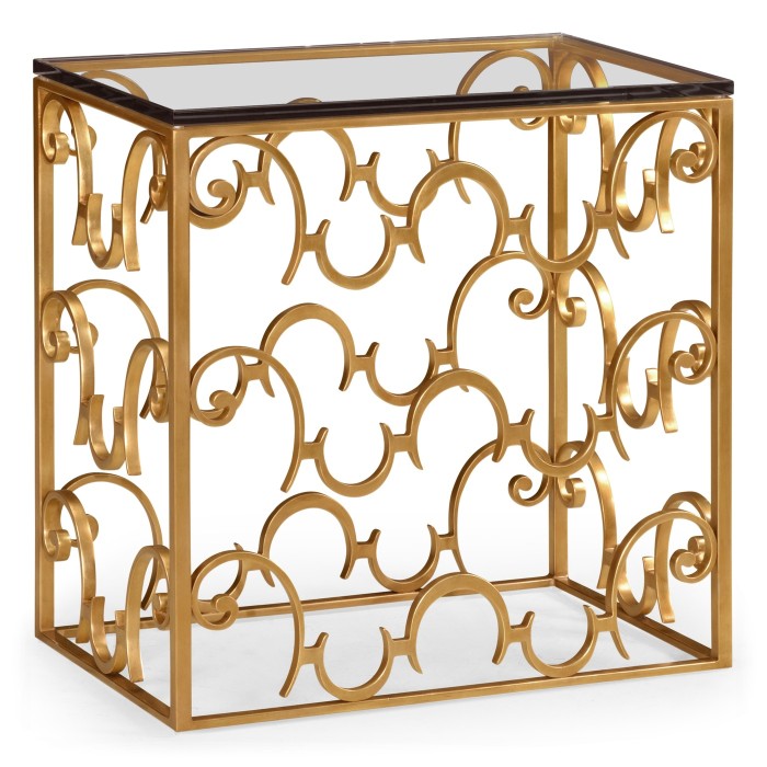 Rectangular Arabesque Gilded Iron End Table with 20mm Clear Glass Top